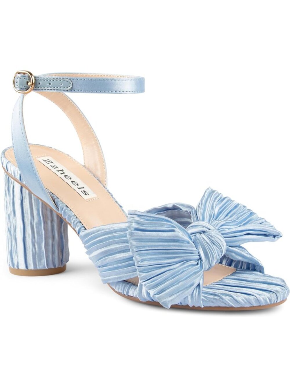 🆕Women's Blue Bow Heels Ankle Strap Block Heel Sandals Wedding Shoes